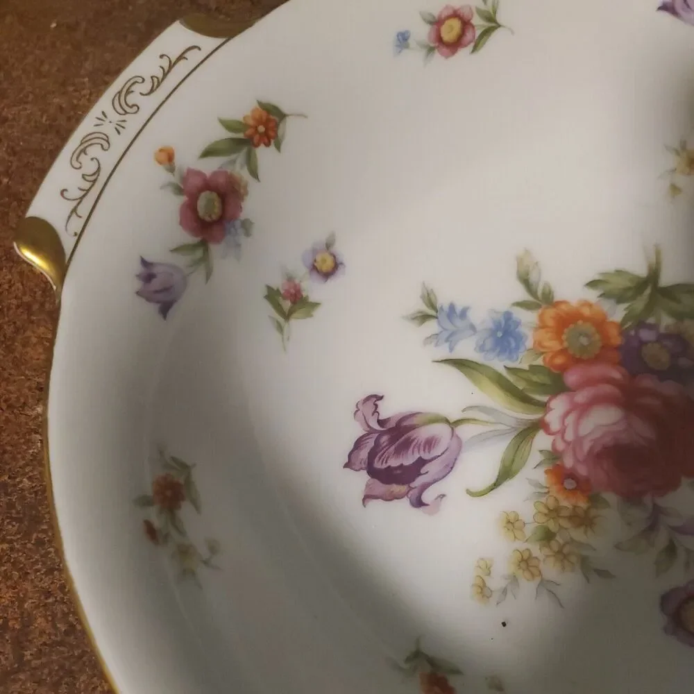 Dresdenia By Sango China Round Serving Bowl Floral With Gold Etching 1940s Vntg